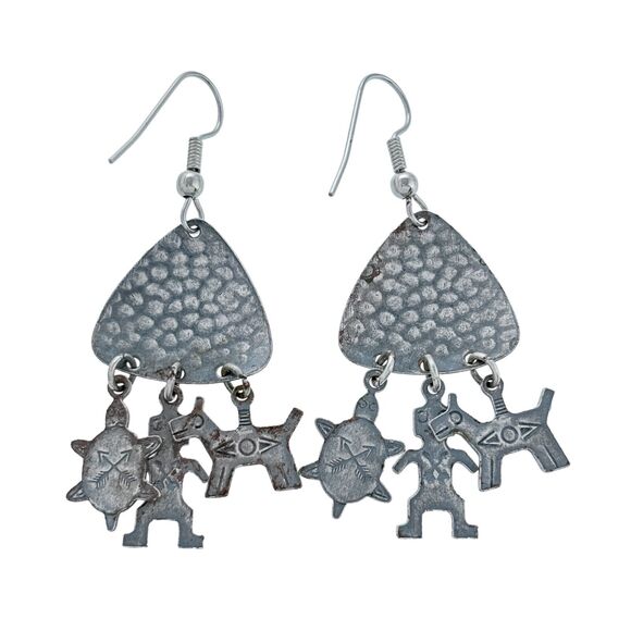 Vintage Steel Dog Figure Turtle Design Dangle Earrings - Picture 3 of 5